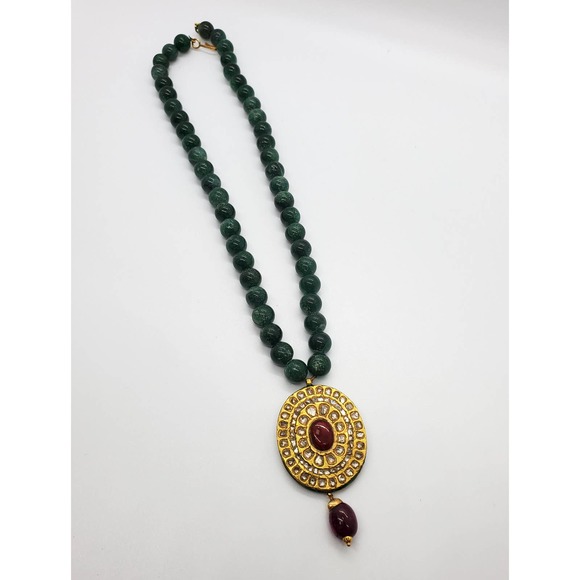 22KT Gold Kundan Polki Pendant - Picture 3 of 8